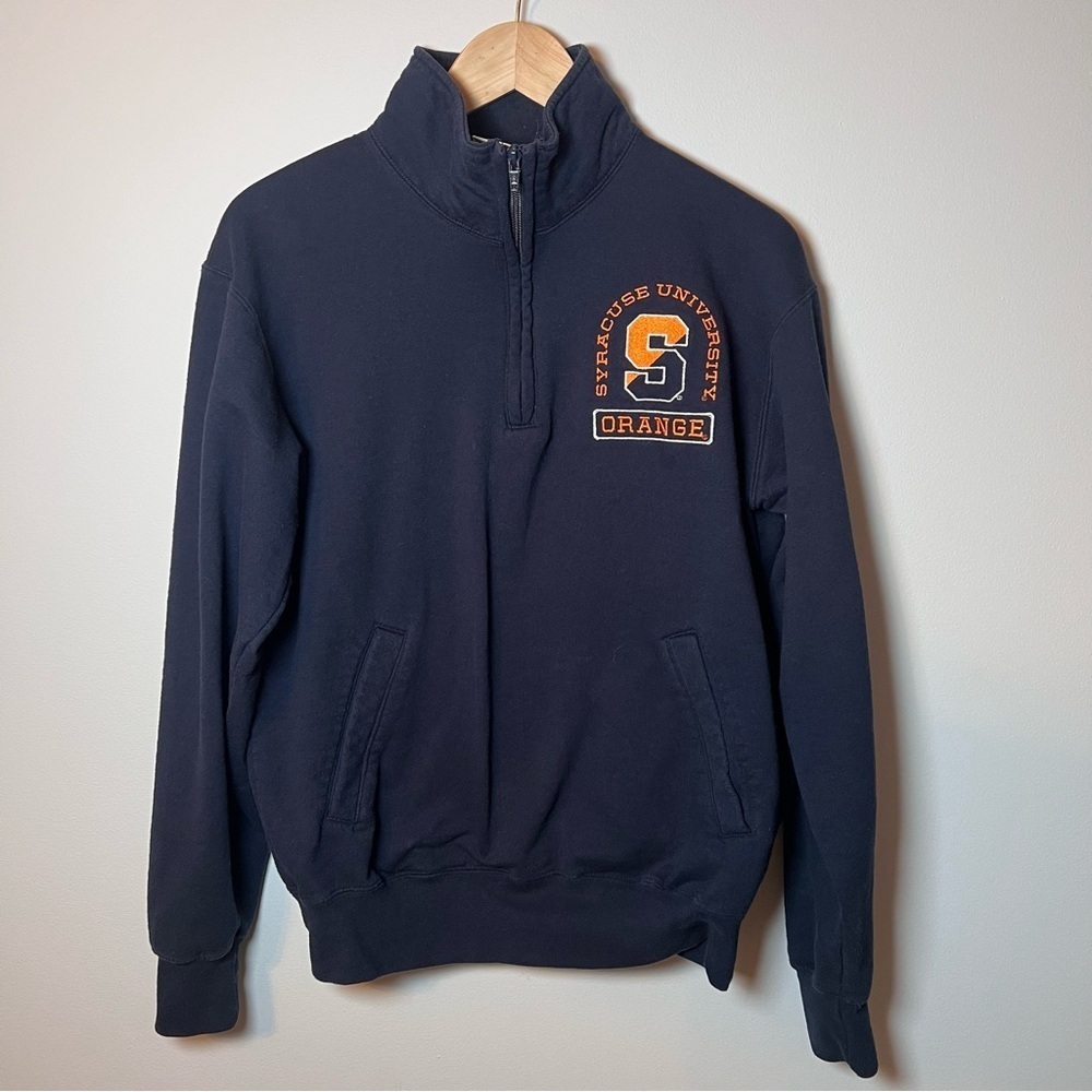 Syracuse University 1/4 Zip Champion Eco Mens M Navy Blue Orange Sweatshirt READ